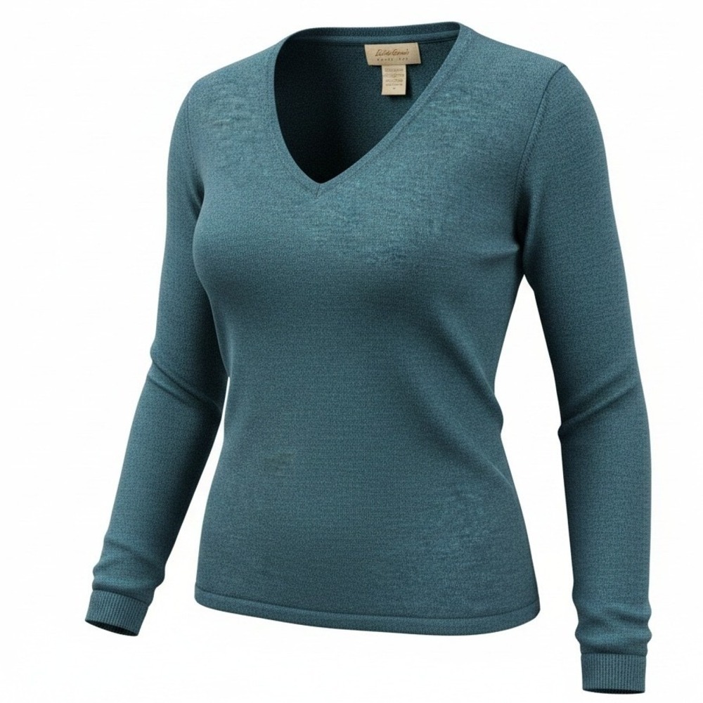 Eddie Bauer M Teal Blue Merino Wool V-Neck Sweater Italian Knit Heritage Classic
